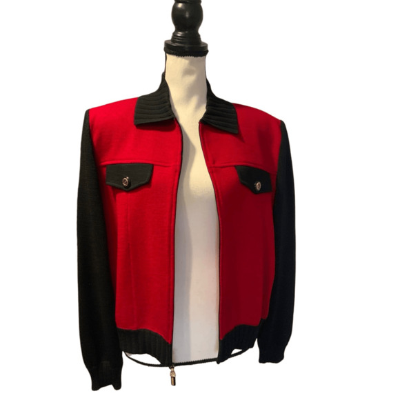 St. John Knit Jacket Red Black - Picture 6 of 10